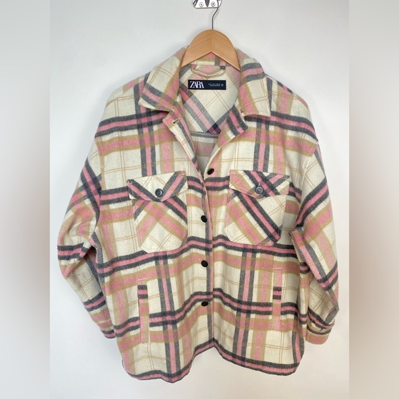 ZARA Plaid Pink Shacket Flannel Shirt LARGE
Wool Blend Fall Cozy - Picture 2 of 10